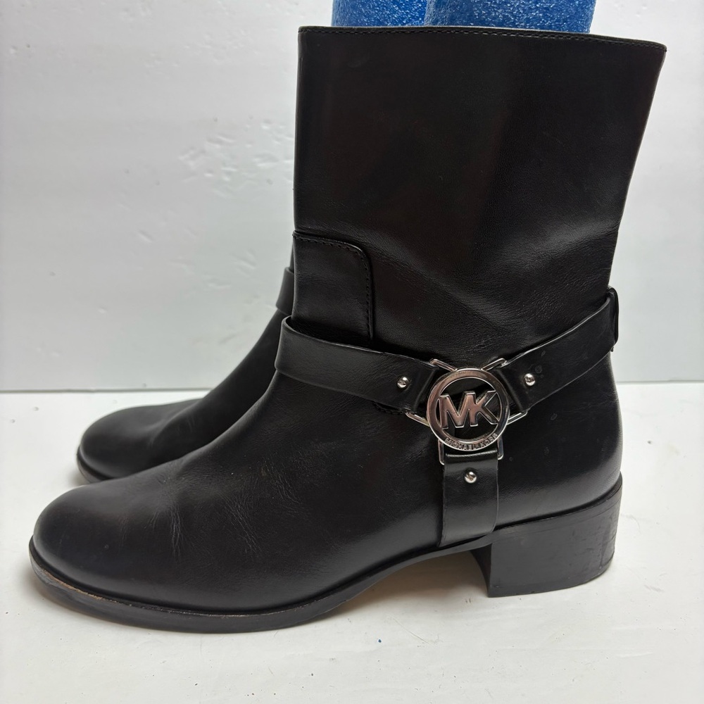 Michael Kors Black Leather Boots with Logo Harness Women’s size 8